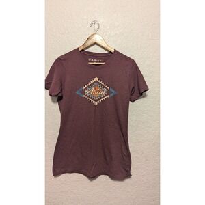 Ariat Women's Burgundy Graphic Tee Geometric Southwest‎ Print Short Sleeve M